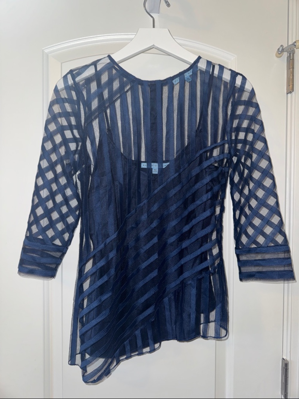 ANTONIO MELANI Black Mesh Striped Blouse